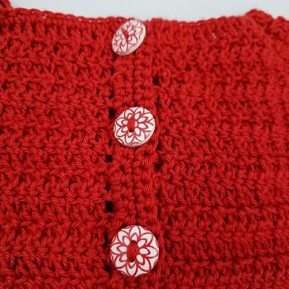 3-6 Months Baby Girl Dress Red White Crochet Knit Short Sleeve Summer Patriotic - Picture 6 of 14